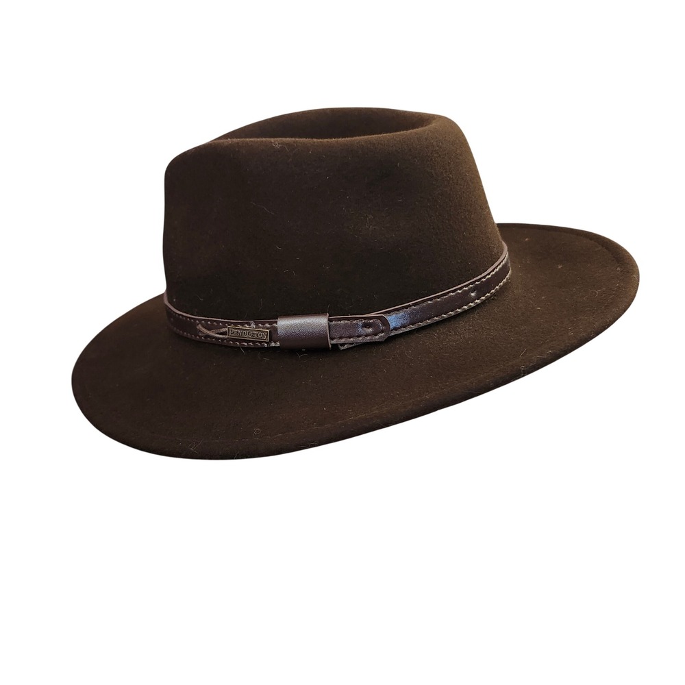 Pendleton Mens Womens Brown 100% Wool Fedora Hat Faux Leather Band Medium